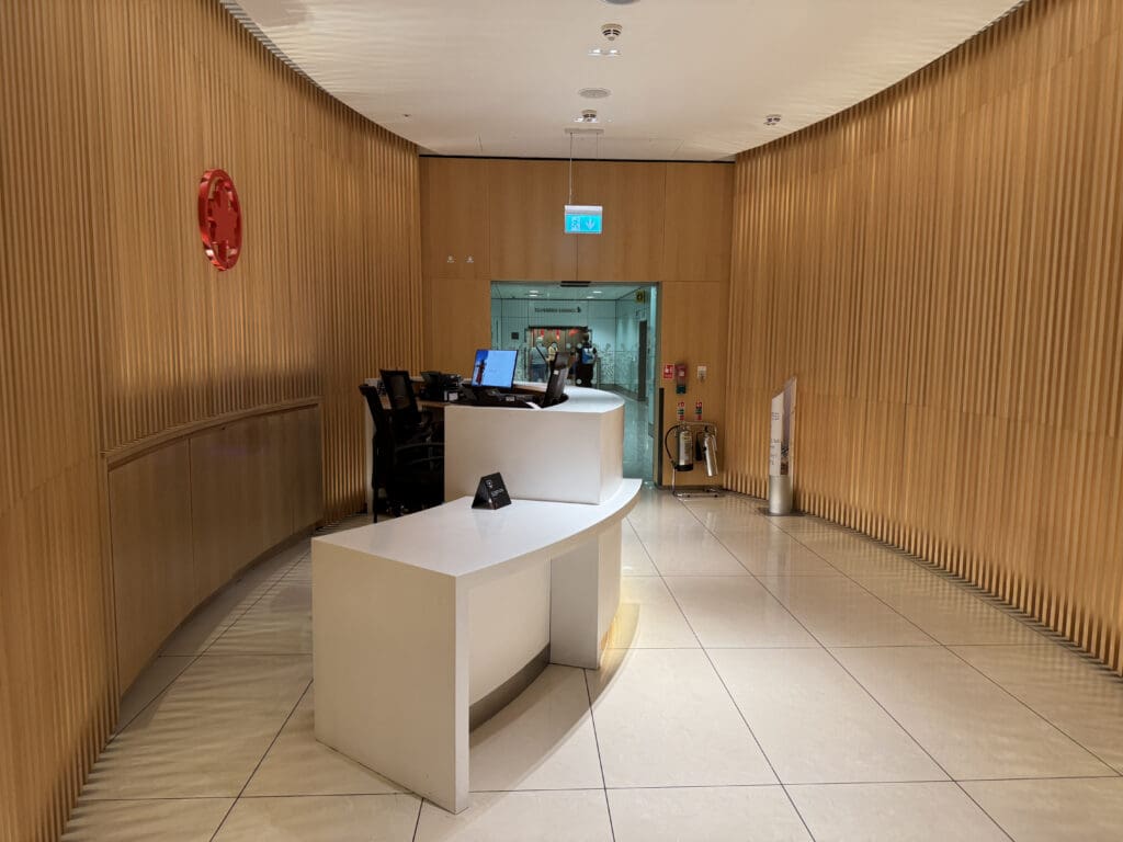 a reception desk in a hallway
