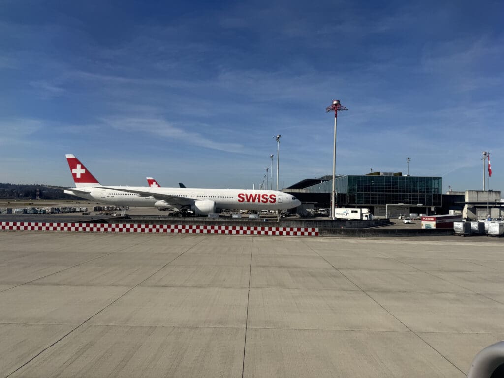 a plane parked on a runway