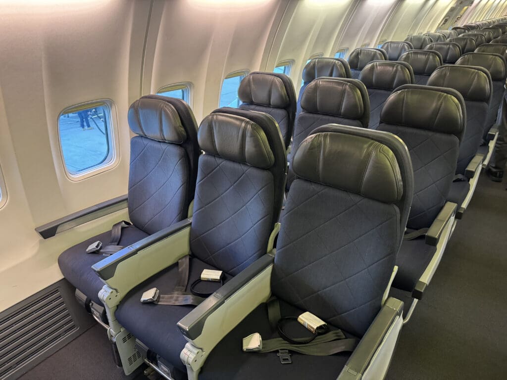 a row of seats in an airplane
