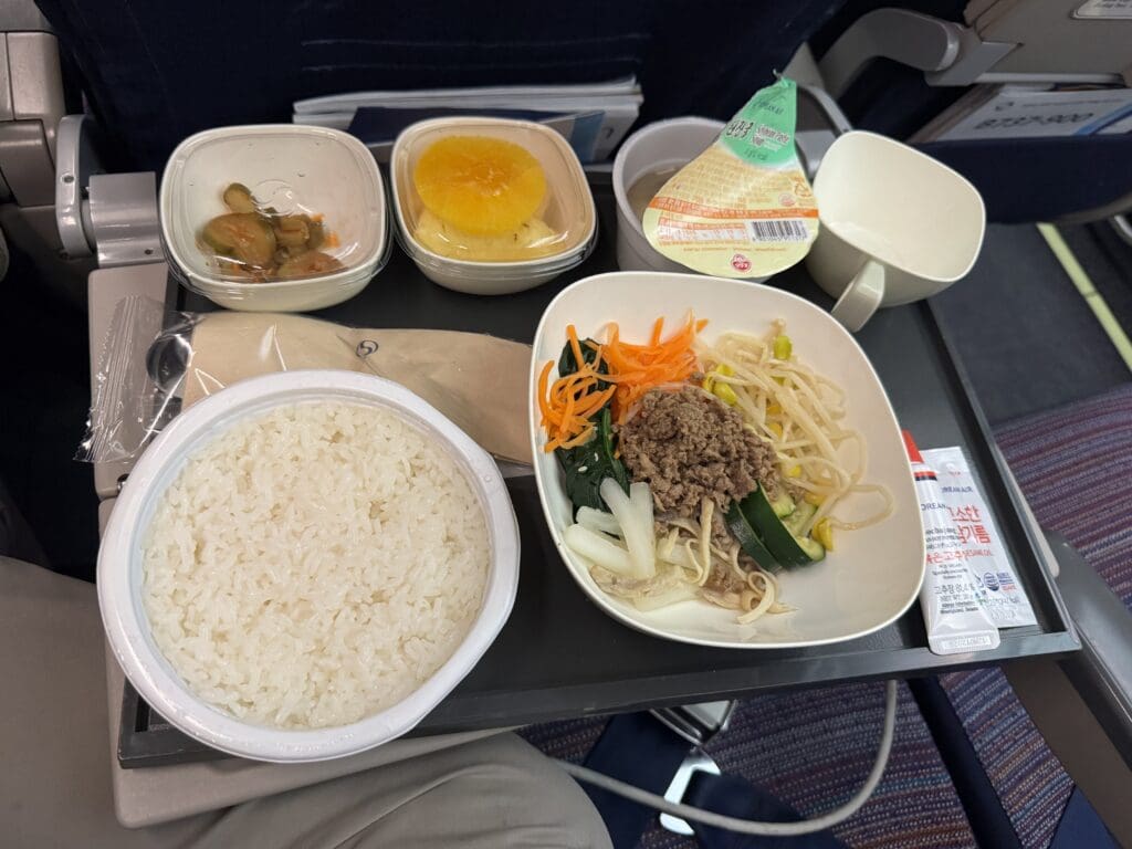 a tray of food on a plane