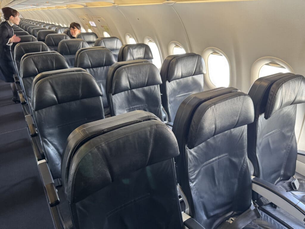 a plane with black seats