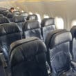 a plane with black seats