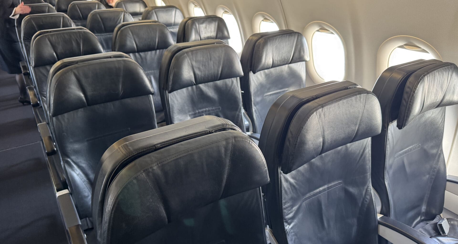 a plane with black seats