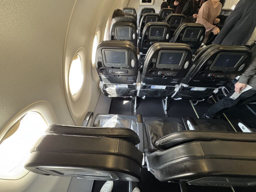 a row of seats on an airplane