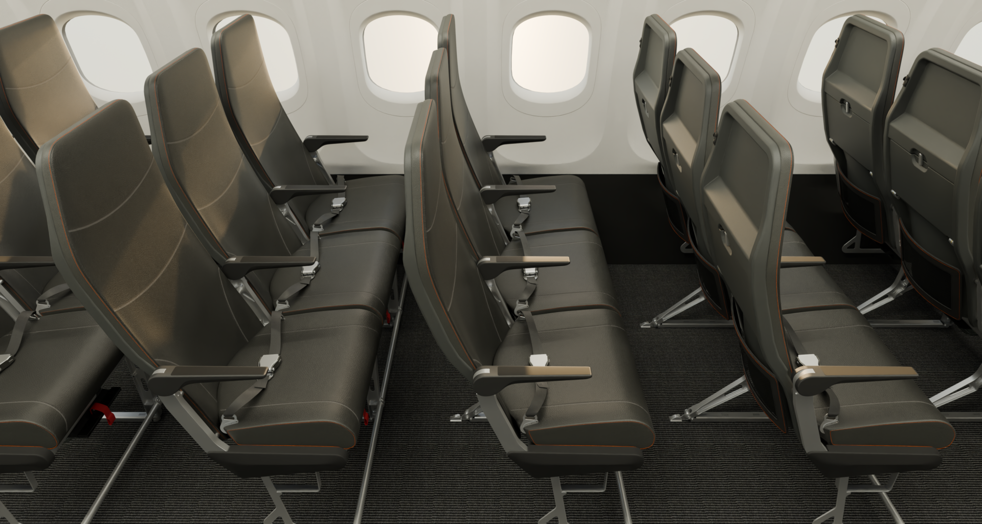 a row of seats in an airplane